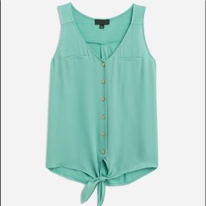 🌻Fortune + Ivy Bendry Mixed Material Tie Front Blouse